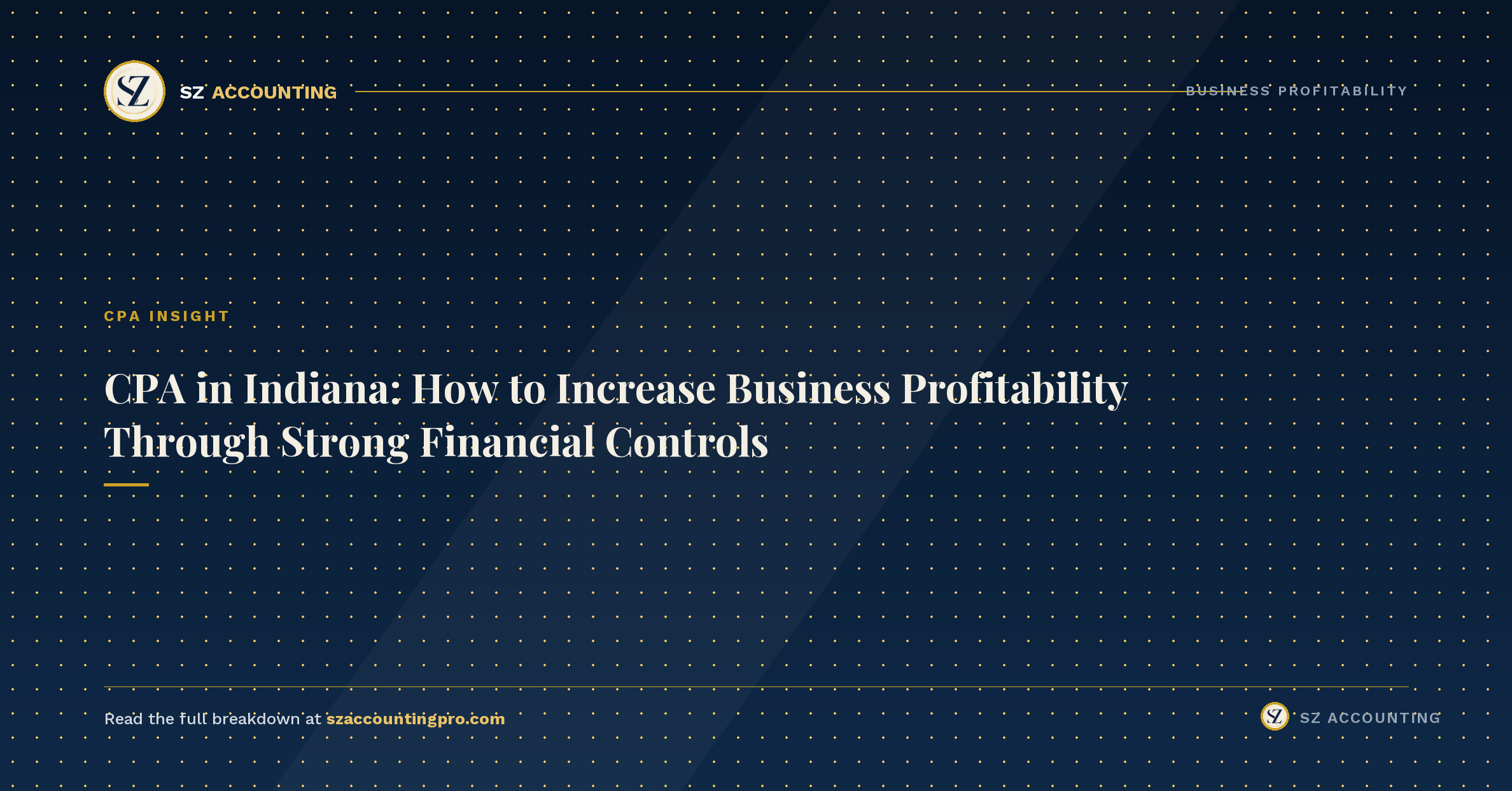 SZ Accounting header graphic: CPA in Indiana, Increasing Business Profitability Through Financial Controls