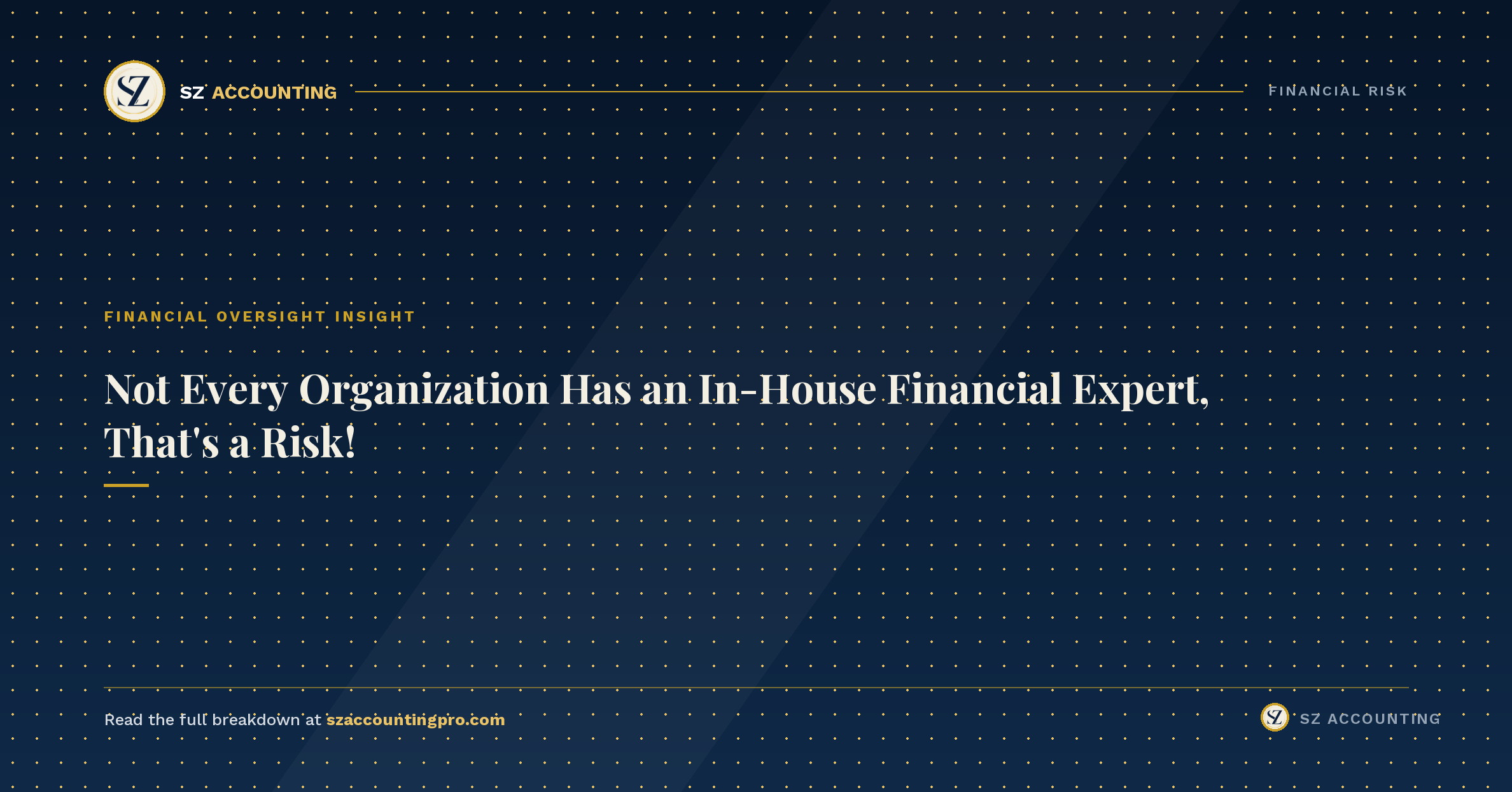 in-house-financial-expert-risk SZ Accounting header graphic: Not Every Organization Has an In-House Financial Expert, That's a Risk